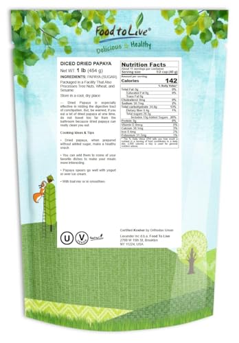 Food to Live Dried Diced Papaya, 10 Pounds Kosher, Vegan, Sweetened, Unsulfured, Bulk