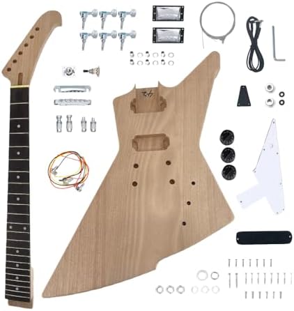 Yinfente DIY Guitar Kit With Mahogany Body Mahogany Neck With Rosewood Fretboard 6 String DIY Electric Guitar Kit With All Components To Build Your