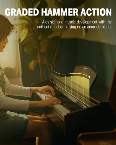Donner DDP-300 Digital Piano with 88 Graded Hammer Action Weighted Keys, Record, Bluetooth, 10 Voices, 4 Reverb, Speakers