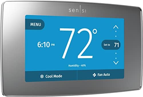Sensi Touch Smart Thermostat by Emerson with Touchscreen Color Display, Programmable, Wi-Fi, Mobile App, Easy DIY, Data Privacy, Works with Alexa, Energy Star Certified, ST75 - Black, C-Wire Required