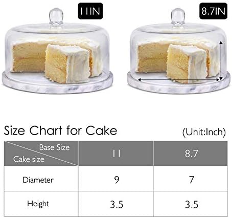 Flexzion Marble Cake Stand with Glass Dome Lid, 8.7-Inch Serving Plate