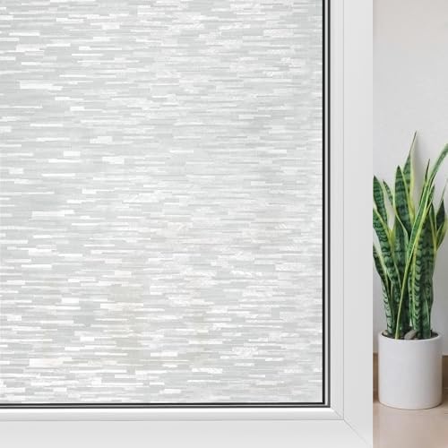 Haton Window Privacy Film, Frosted Stripe Non-Adhesive, 17.5" x 78.7"