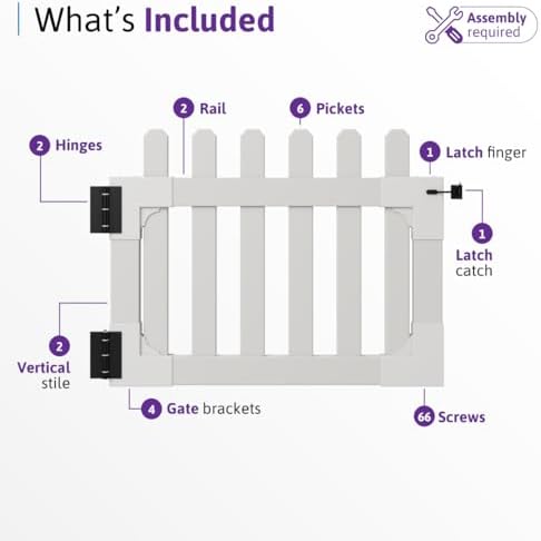 WamBam Newport Picket Fence, White Vinyl DIY No Dig Kit | 3ftH x 6ftW, 1 Panel + 1 Post, ZP19002