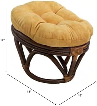 Pemberly Row Rattan Footstool Frame, 12" H x 18" W x 18" D, Dual Stain Finish, Solid Rattan Base, Indoor Use, Versatile Option for Chair