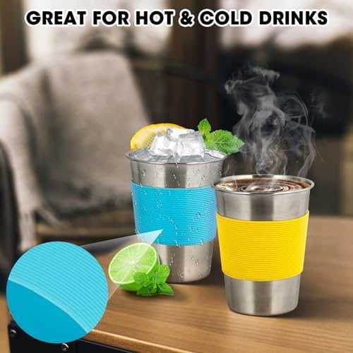 12oz Stainless Steel Cups, Metal Drinking Glasses for Kids & Adults, 5-Pack | Metal pint cup tumblers, 18/8 food-grade stainless steel, unbreakable