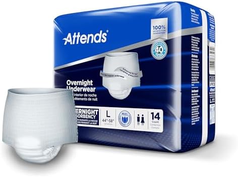 Attends Overnight Underwear for Adult Incontinence Care with ConfidenceCuff™ Protection, Overnight Absorbency, Unisex, X-Large, 12 Count (x4) | Unisex