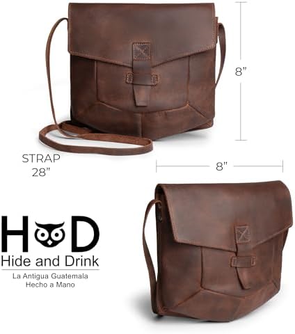 Hide & Drink, Prisma-Shaped Shoulder Bag, Vintage Purse, Messenger and Crossbody Bag, Full Grain Leather, Handmade