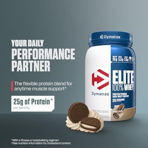 Dymatize Elite 100% Whey Protein Powder, L-Leucine, Quick Absorbing & Fast Digesting for Optimal Muscle Recovery, Gourmet Vanilla, 32 Oz