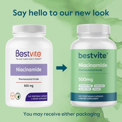 BESTVITE Filler-Free Niacinamide 500mg (240 Veg Caps) - Flush Free VIT B-3 | No Stearates - Vegan - Non GMO - Gluten Free - Non-Flushing Vitamin B3