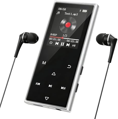 128GB MP3 Player with Bluetooth 5.4, AGXOV Music Player with Built-in HD Speaker, FM Radio, Voice Recorder, HiFi Sound, E-Book, Earphones Included