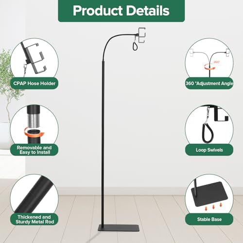CPAP Hose Holder Bedside Stand, Fits ResMed/Philips w/Hook | All-Metal Durable, No-Wall-Drill Setup, Aluminum Hook Keeps Hose Tangle-Free & Hygienic