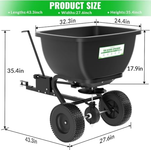 VELPAX 200LB Tow Behind Broadcast Spreader, Fertilizer Spreader Holds up to 550 lbs with 13" Pneumatic Tires and Adjustable Flow Control Lever