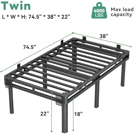 Superay 24 inch HIgh Queen Bed Frame with Rounded Legs, Double Layer Design | Metal Bed Frame & Box Spring 2 in 1 High Platform with Matress Gasket & headboard Adapter, Heavy Duty Support 4000lbs, Black