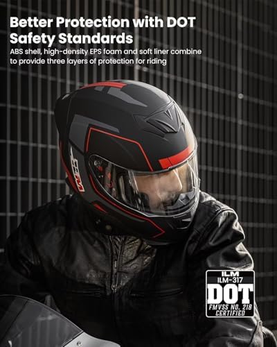 ILM Full Face Motorcycle Helmet for Motocross Street Bike DOT Certified 2 Visors Model-317(Gloss Black, L)