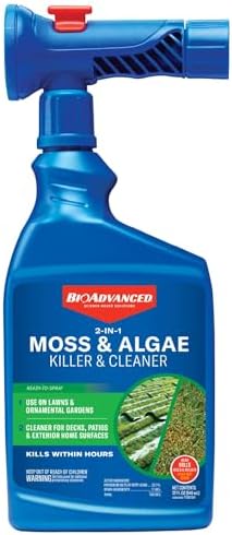 BioAdvanced 2-in-1 Moss and Algae Killer and Cleaner, Ready-to-Spray, 32 oz, 500 SQ FT | Ready-to-Spray - Use on Lawns, Ornamental Gardens