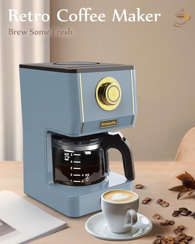 Amaste Drip Coffee Maker, Coffee Machine with 25 Oz Glass Coffee Pot, Retro Style Coffee Maker with Reusable Filter & Three Brewing Modes