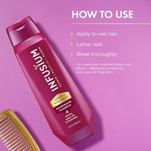 Infusium Repair and Replenish Nourishing Shampoo - Hydrating and Clarifying Shampoo for Build Up - Ceramides, Keratin, and Argan Oil - 13.5 oz