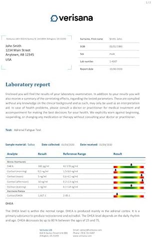 Adrenal Function Test – Saliva Test Kit for Diurnal Cortisol Levels and DHEA – Measure 4 Cortisol Levels + 1 DHEA Level for Insight into Adrenal