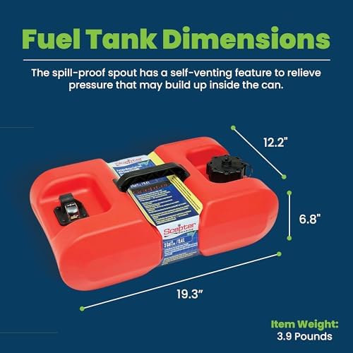 Scepter 6 Gallon Portable Marine Gas Can, Boat Fuel Tank with Top Handle | Underseat Design, 2-Way Vented Cap, Built-In Fuel Gauge and Pick-Up, EPA & CARB Compliant, 19.3"L x 12.2"W x 10.2"H (10511)