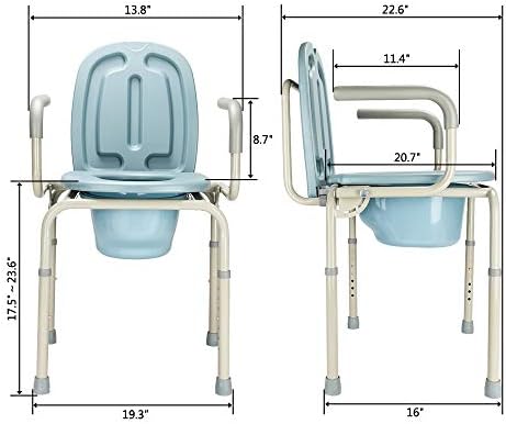 mefeir 450 LBS Drop Arm Bedside Commode Chair, Adjustable Height Toilet Seat with Safety Steel Frame & 8 Quart Pail
