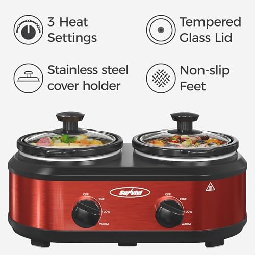 Sunvivi Double Slow Cooker, 2 Pot Small Mini Crock Buffet Servers and Warmer