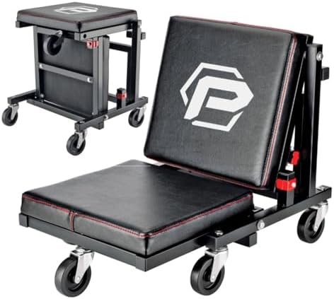 Powerbuilt 2-in-1 Rolling Creeper Seat Converts from High to Low Roller Seat, Fast, Tool-Free Conversion, Garage, Shop, Brake Jobs, Washing, Detailing