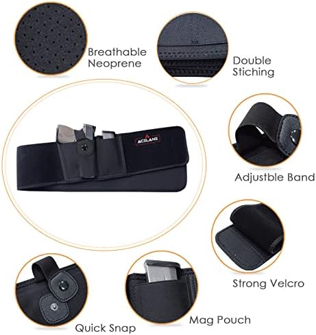 Acelane Belly Band Holster for Concealed Carry Gun Holster Tactical Elastic Waist Pistols Adjustable Belly Wrap Mag Pouch Fits Firearm Handgun Revolvers for Men & Women
