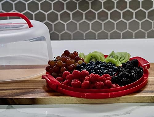 Top Shelf Elements Round Cake Carrier Two Sided Cake Holder Serves as Five Section Serving Tray, Portable Cake Stand Fits 10 inch Cake