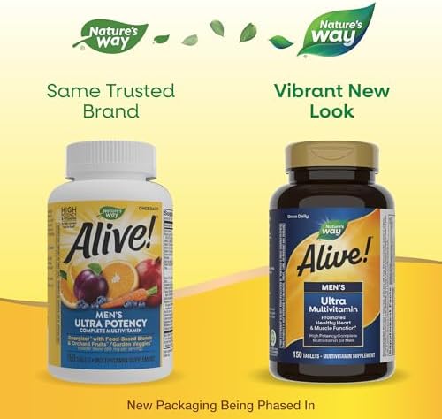 Nature's Way Alive! Men’s Daily Ultra Potency Multivitamin Tablets, 60 ct | Complete High Potency Men’s Daily Vitamin Promotes Heart & Muscle Function*, B-Vitamins, Zinc and Antioxidants