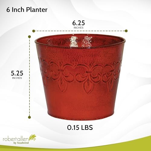 MPT01891 Fluer De Lis Series Metal Planter Flower Pot, 6", Color Tansy Green