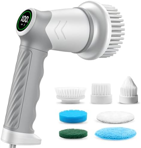 DAESUNG Electric Spin Scrubber, Cordless Power Scrubber & Electric Cleaning Brush with 7 Replaceable Heads, Dual Speed IPX7 Waterproof Handheld Scrubber for Bathroom, Shower & Tile Cleaning