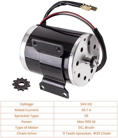 maXpeedingrods 500W 24V DC Brush Electric Motor ZY1020 with Bracket 2500RPM