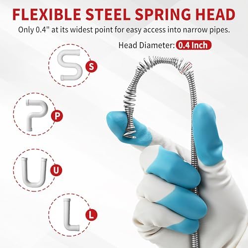 Drain Snake 25 Ft with Drill Attachment, Auto Feed 1/4 Inch Plumbing Snake for Sink, Shower & Tub Clogs, Manual or Drill-Powered Drain Auger, with Gloves, Safety Glasses & Storage Bag