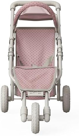 Olivia's Little World Doll Jogging-Style Stroller with Canopy, Storage Underneath, Pink and Cream and Gray | Canopy, Storage Underneath