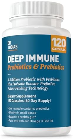 Dr. Tobias Deep Immune Probiotic + Prebiotic 60 Capsules | Gut Health | Dual Action Gut & Immune Support | DE111 Spore Forming Probiotics + PreforPro | Targeted Release | Shelf Stable | 30 Servings