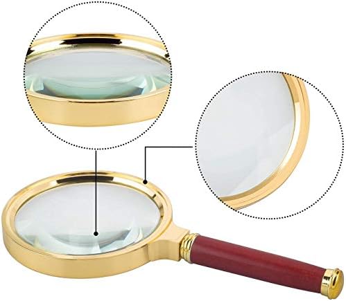 BASUNE 10X Handheld Magnifier, Reading Magnifier Loupe Glasses 10X with Rosewood Handle for Book and Newspaper Reading, Insect and Hobby Observation