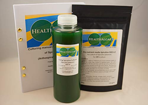 Live Spirulina platensis (500 ml) + 10 L Dry Spirulina Grow Medium SSD1+2 - Algae Culture + fertlizer (500ml 10L)