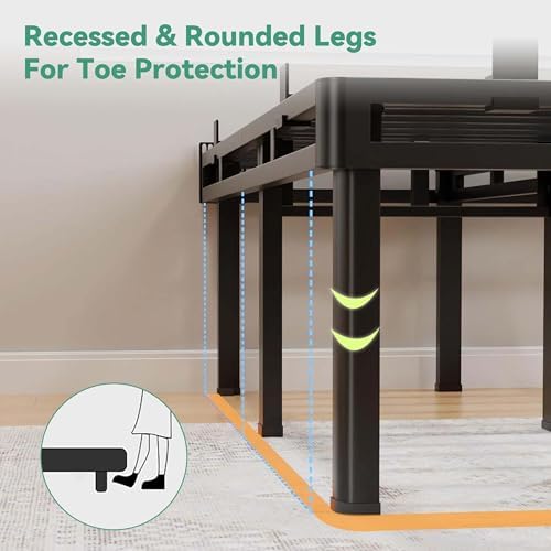 Superay 24 inch HIgh Queen Bed Frame with Rounded Legs, Double Layer Design | Metal Bed Frame & Box Spring 2 in 1 High Platform with Matress Gasket & headboard Adapter, Heavy Duty Support 4000lbs, Black