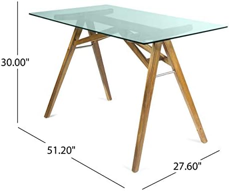 Christopher Knight Home Camila Mid-Century Tempered Glass Desk with Acacia Wood Frame, Dusk Grey / Natural Stained