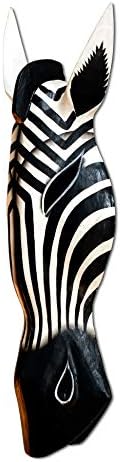 G6 COLLECTION Wooden Tribal Zebra Mask Black White Stripe Hand Carved Wall Plaque Hanging Home Decor Accent Art Unique Sculpture Decoration Handmade Handcrafted Decorative Zebra Black White (20" Tall)