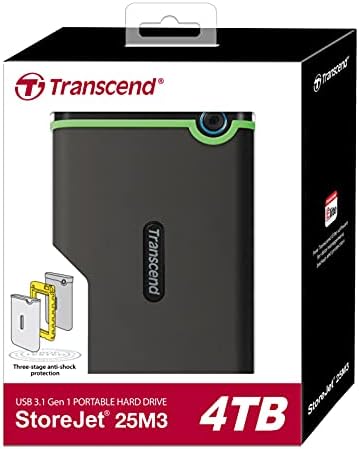 Transcend 4TB StoreJet 25M3 Rugged Portable HDD, One Touch Backup