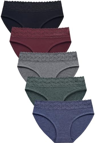 Wealurre Underwear Women Cotton Lace Waisted Bikini Panties 5-Pack
