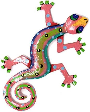 Global Crafts 8" Painted Gecko Recycled Haitian Metal Wall Art Blue Green, Florida