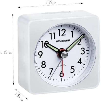 Peakeep Ultra Small, Battery Travel Alarm Clock with Snooze and Light | Silent No Ticking Analog Quartz Clock (Aquamarine)