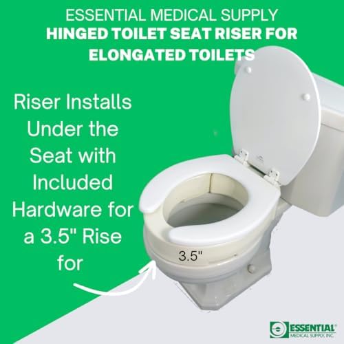 Essential Medical Supply Hinged Toilet Seat Riser for Elongated Toilets - 19 x 14 x 3.5 Inches