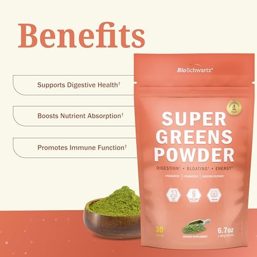 Super Greens Powder with Probiotics, Prebiotics, Digestive Enzymes