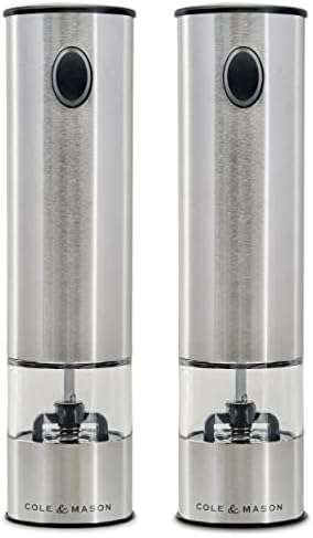 Cole & Mason H3004480 Battersea Salt and Pepper Mills | Electronic | Stainless Steel/Acrylic | 210mm | Gift Set | Includes 2 x Electric Salt and