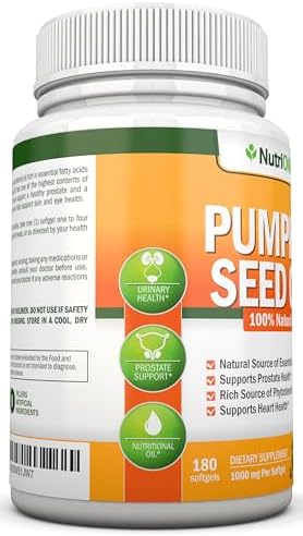 NutriONN Pumpkin Seed Oil - 1000MG - 180 Softgels - Cold-Pressed Natural Pumpkin Seed Oil - Natural Source of Essential Fatty Acids - Great for Hair