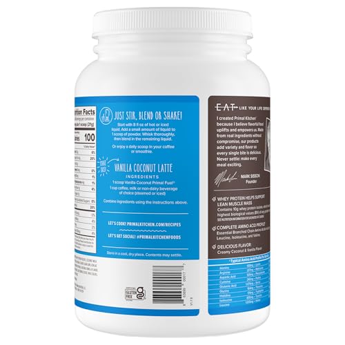 Primal Kitchen Primal Fuel Chocolate Coconut Whey Protein Powder, Gluten and Soy Free, 1.94 Pounds