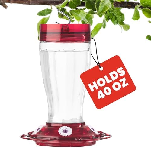 More Birds Bird Health+ Big Gulp Hummingbird Feeder, Glass Hummingbird Feeders for Outdoors, 5 Feeding Stations, 40 Ounces | Built-in Ant Moat